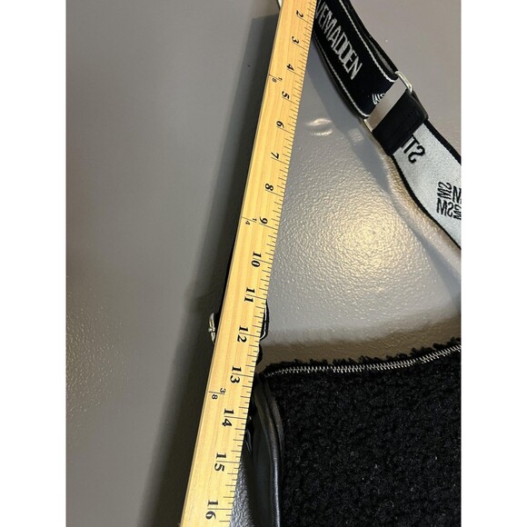 Steve Madden Crossbody Shoulder Bag Womens Black Sherpa Faux Leather Zip Logo - Picture 3 of 11